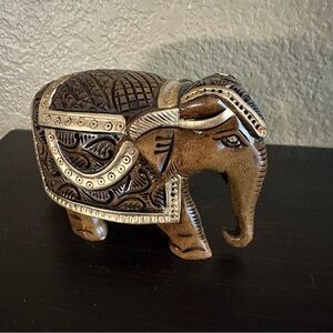 Handcrafted Elephant Figurine in Gold and Brown from India